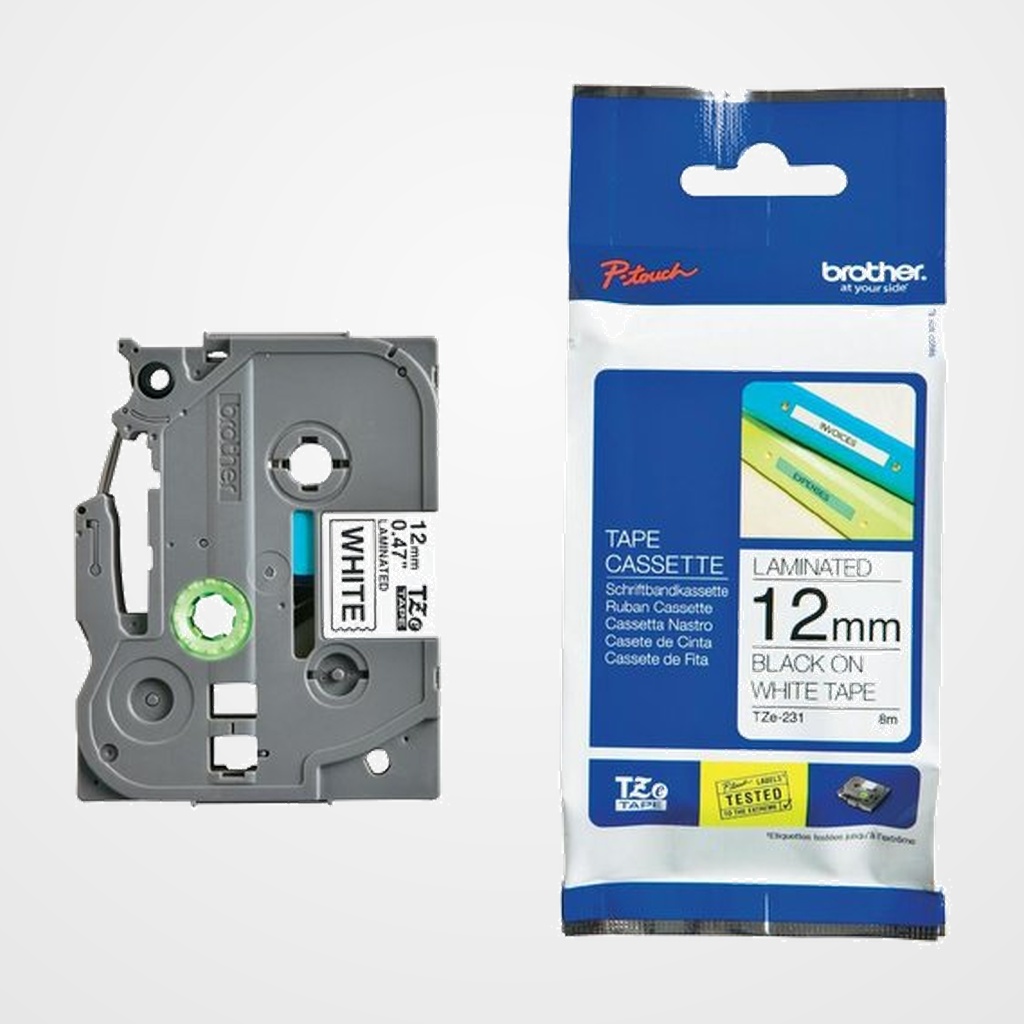 CINTA de ROTULAR BROTHER LAMINADA 8m 12mm NEGRO sobre BLANCO