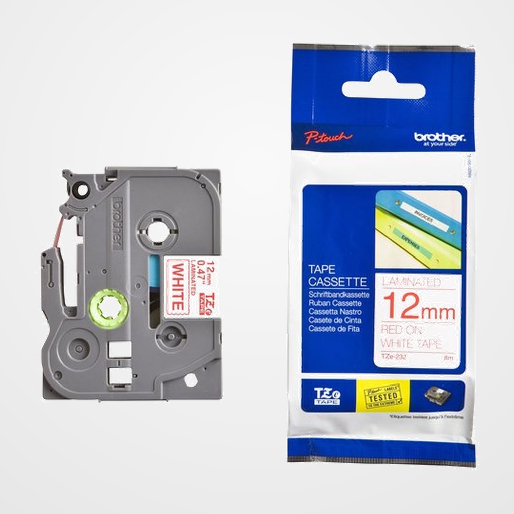 CINTA de ROTULAR BROTHER LAMINADA 8m 12mm ROJO sobre BLANCO
