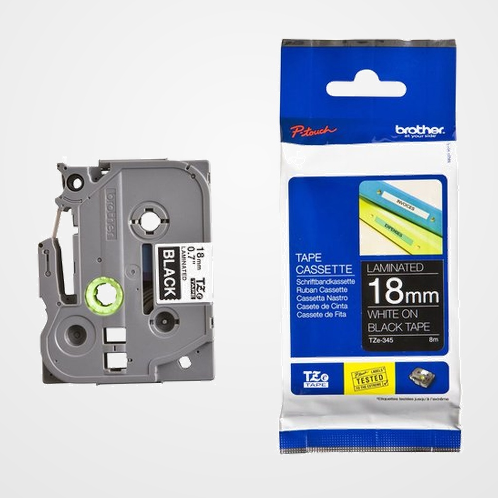 CINTA de ROTULAR BROTHER LAMINADA 8m 18mm BLANCO sobre NEGRO
