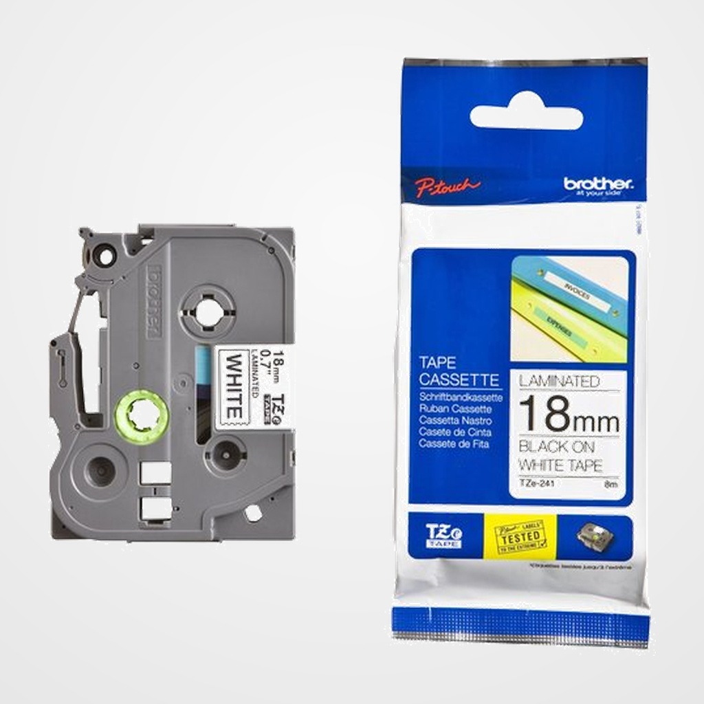 CINTA de ROTULAR BROTHER LAMINADA 8m 18mm NEGRO sobre BLANCO
