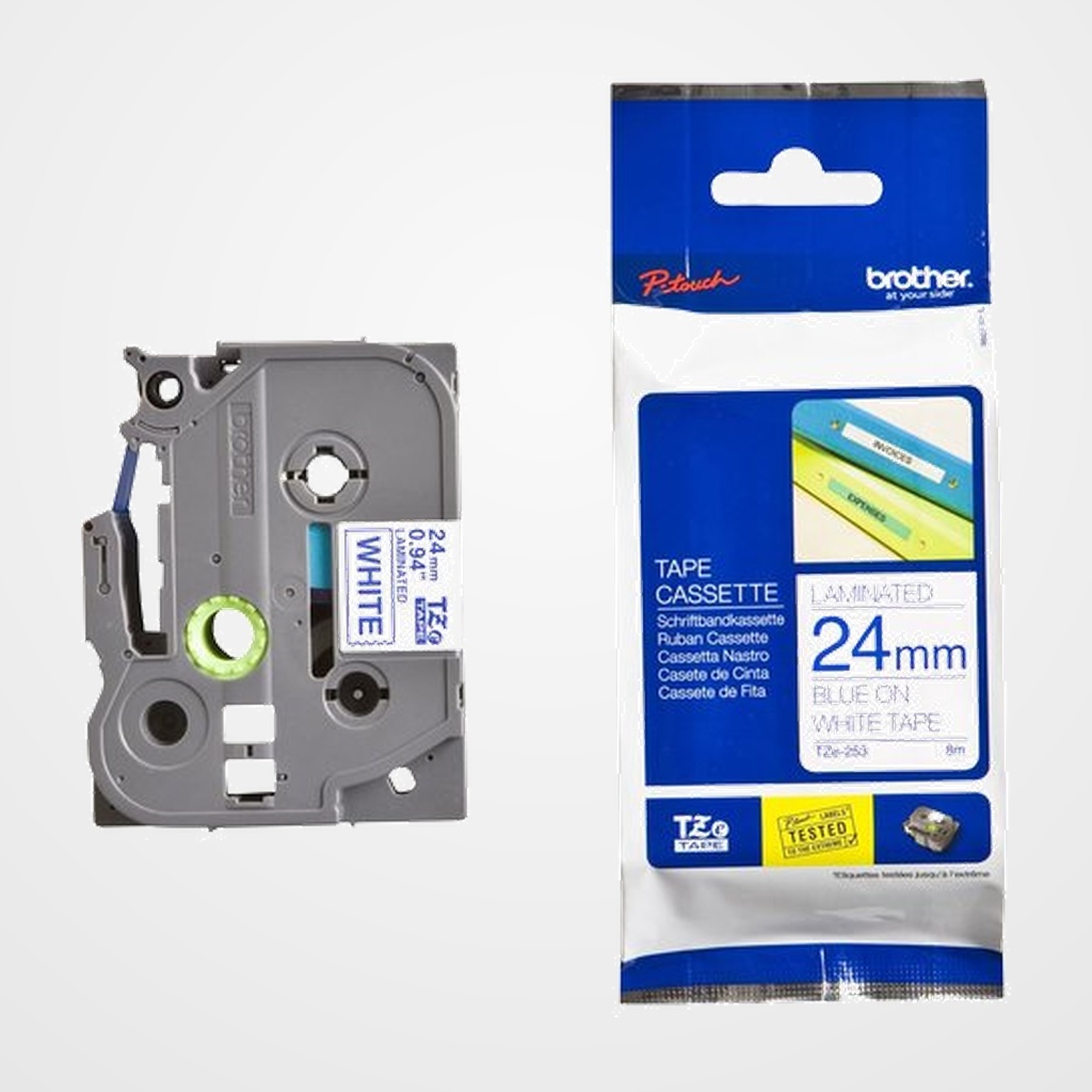 CINTA de ROTULAR BROTHER LAMINADA 8m 24mm AZUL sobre BLANCO