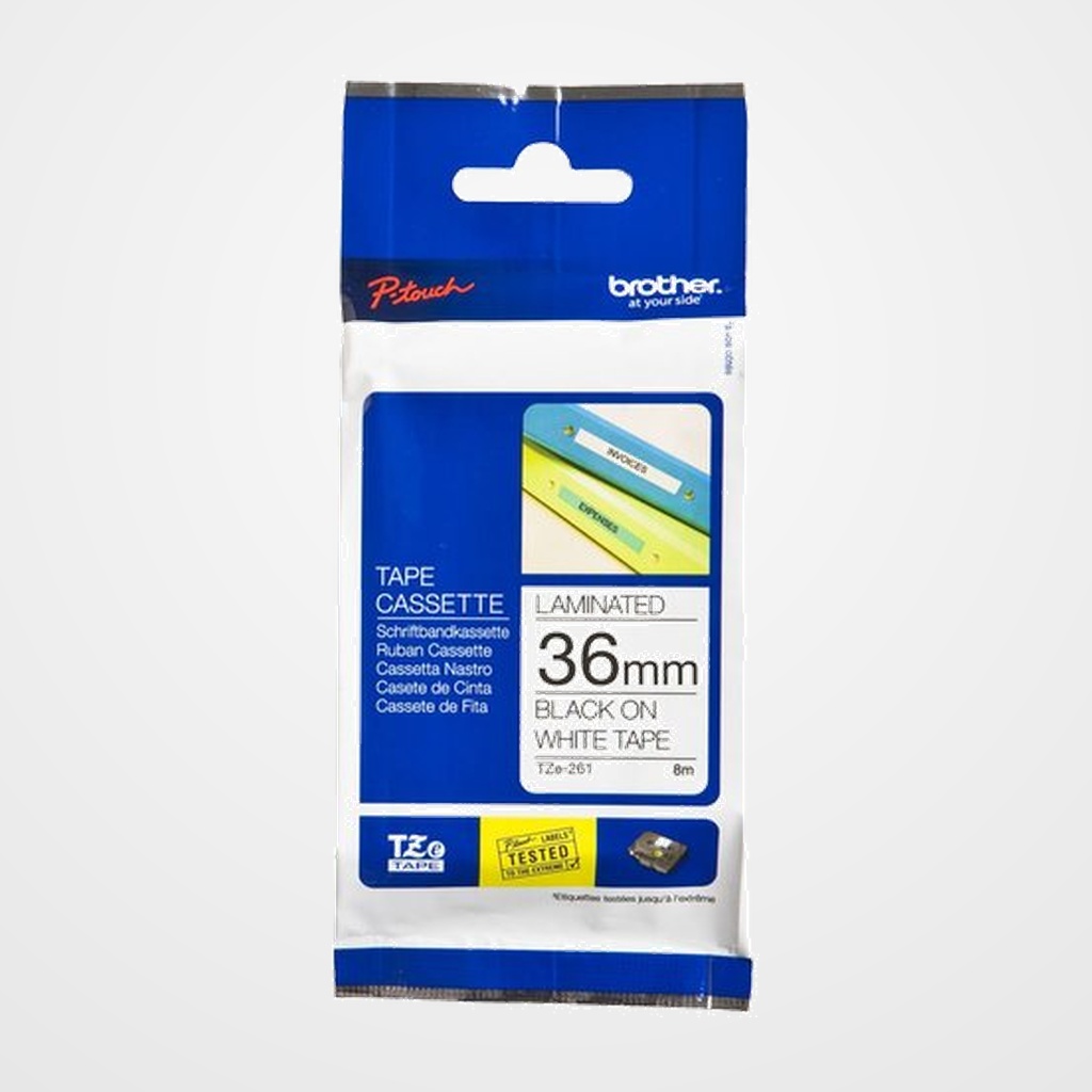 CINTA de ROTULAR BROTHER LAMINADA 8m 36mm NEGRO sobre BLANCO
