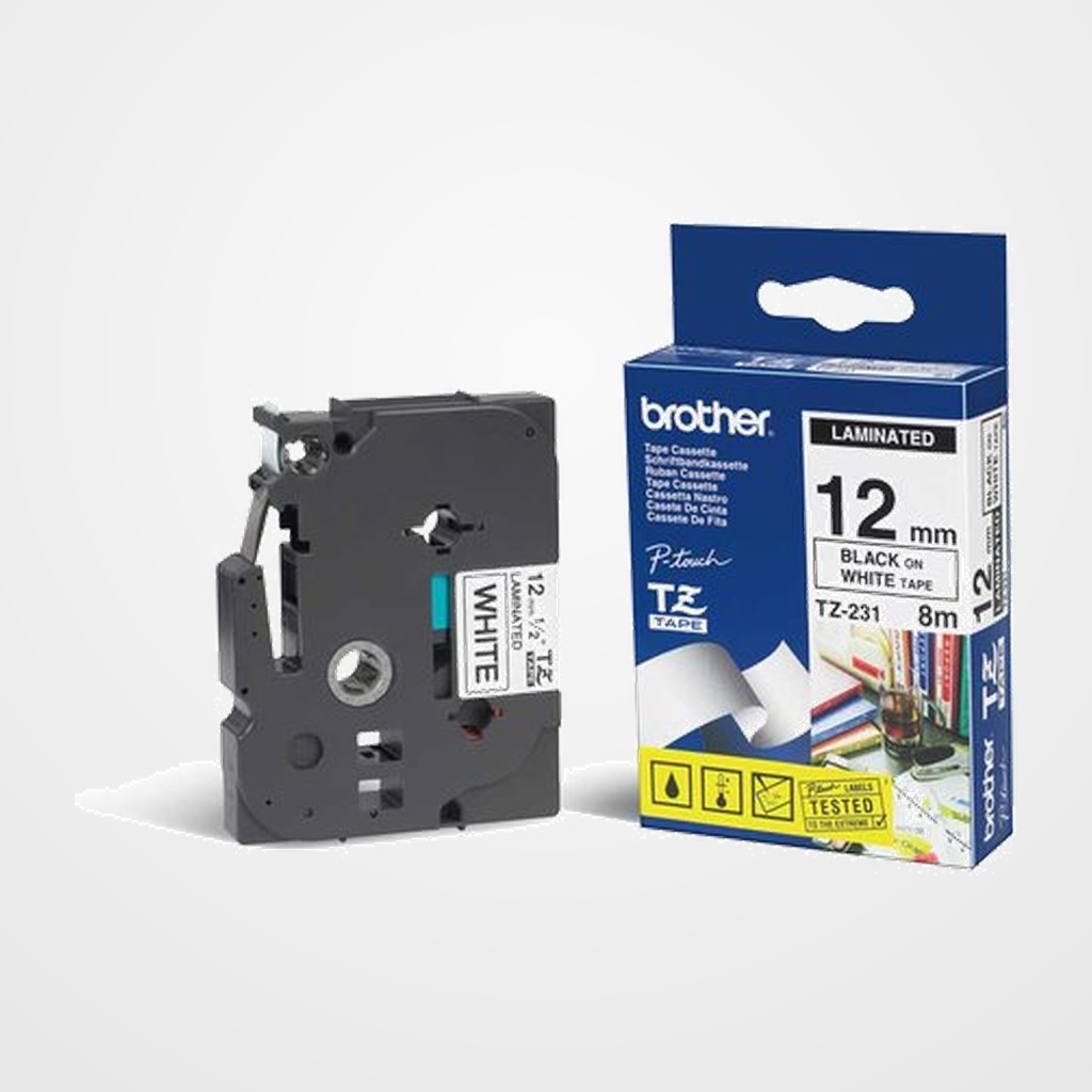 CINTA de ROTULAR BROTHER NO LAMINADA 8m 9mm NEGRO sobre BLANCO