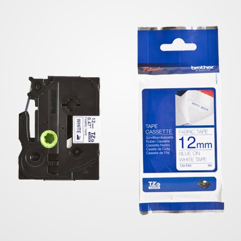 CINTA de ROTULAR BROTHER TEXTIL 3m 12mm AZUL sobre BLANCO