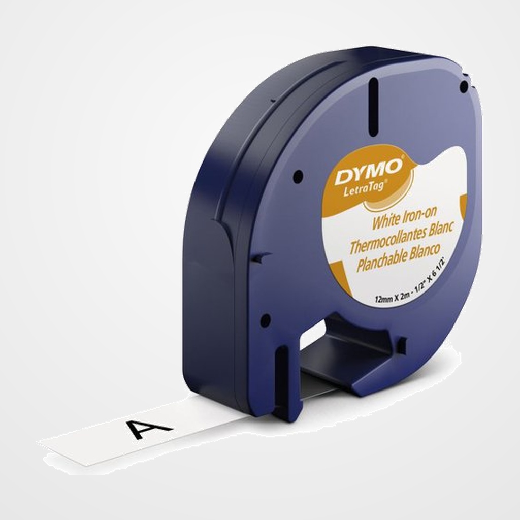 CINTA de ROTULAR DYMO LETRATAG para ROPA 2m 12mm NEGRO sobre BLANCO (18769)