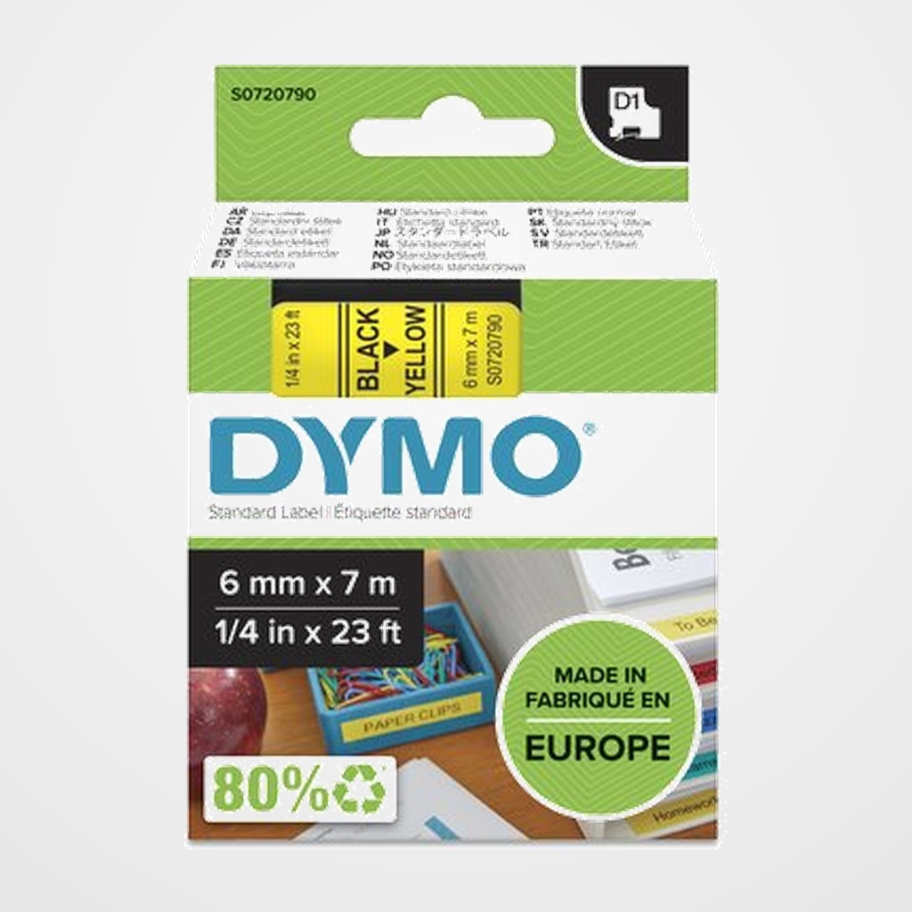 CINTA de ROTULAR DYMO LM D1 7m  6mm NEGRO sobre AMARILLO (43618)