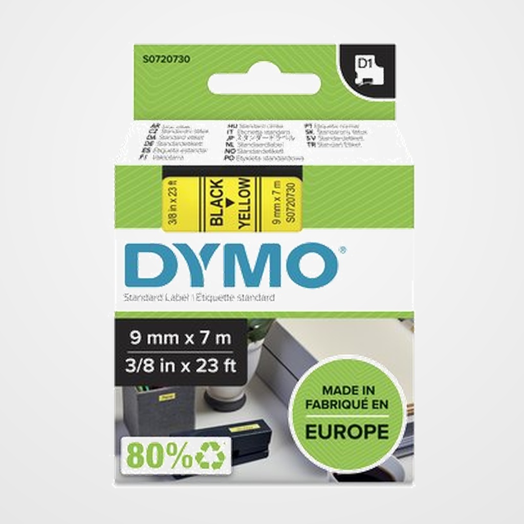 CINTA de ROTULAR DYMO LM D1 7m  9mm NEGRO sobre AMARILLO (40918)