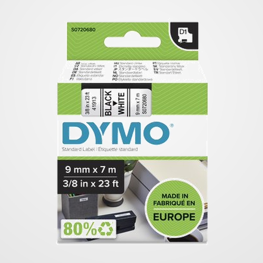 CINTA de ROTULAR DYMO LM D1 7m  9mm NEGRO sobre BLANCO (41913)