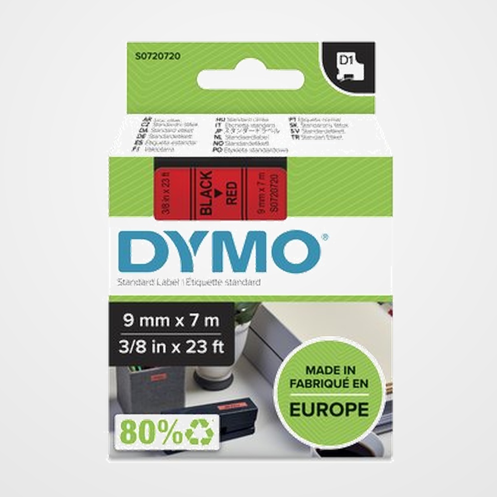 CINTA de ROTULAR DYMO LM D1 7m  9mm NEGRO sobre ROJO (40917)