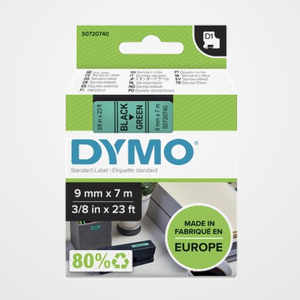 CINTA de ROTULAR DYMO LM D1 7m  9mm NEGRO sobre VERDE (40919)