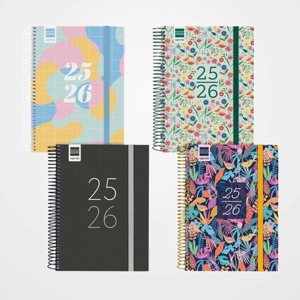 [82503702] AGENDA ESCOLAR (2025-26) FINOCAM SECUNDARIA ESPIRAL tapa PP D/P 4º 155x212 con GOMA SURTIDO PACK de 8