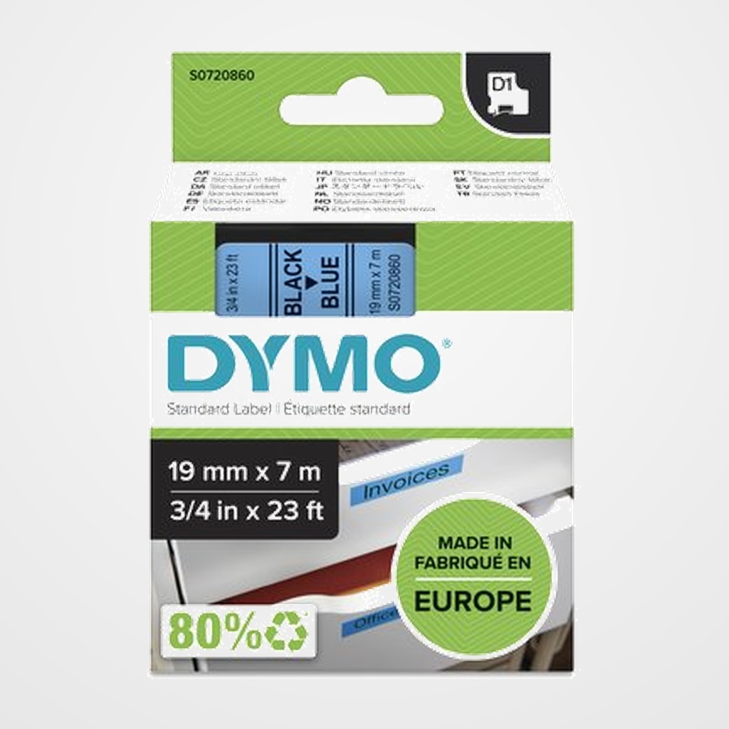 CINTA de ROTULAR DYMO LM D1 7m 19mm NEGRO sobre AZUL (45806)