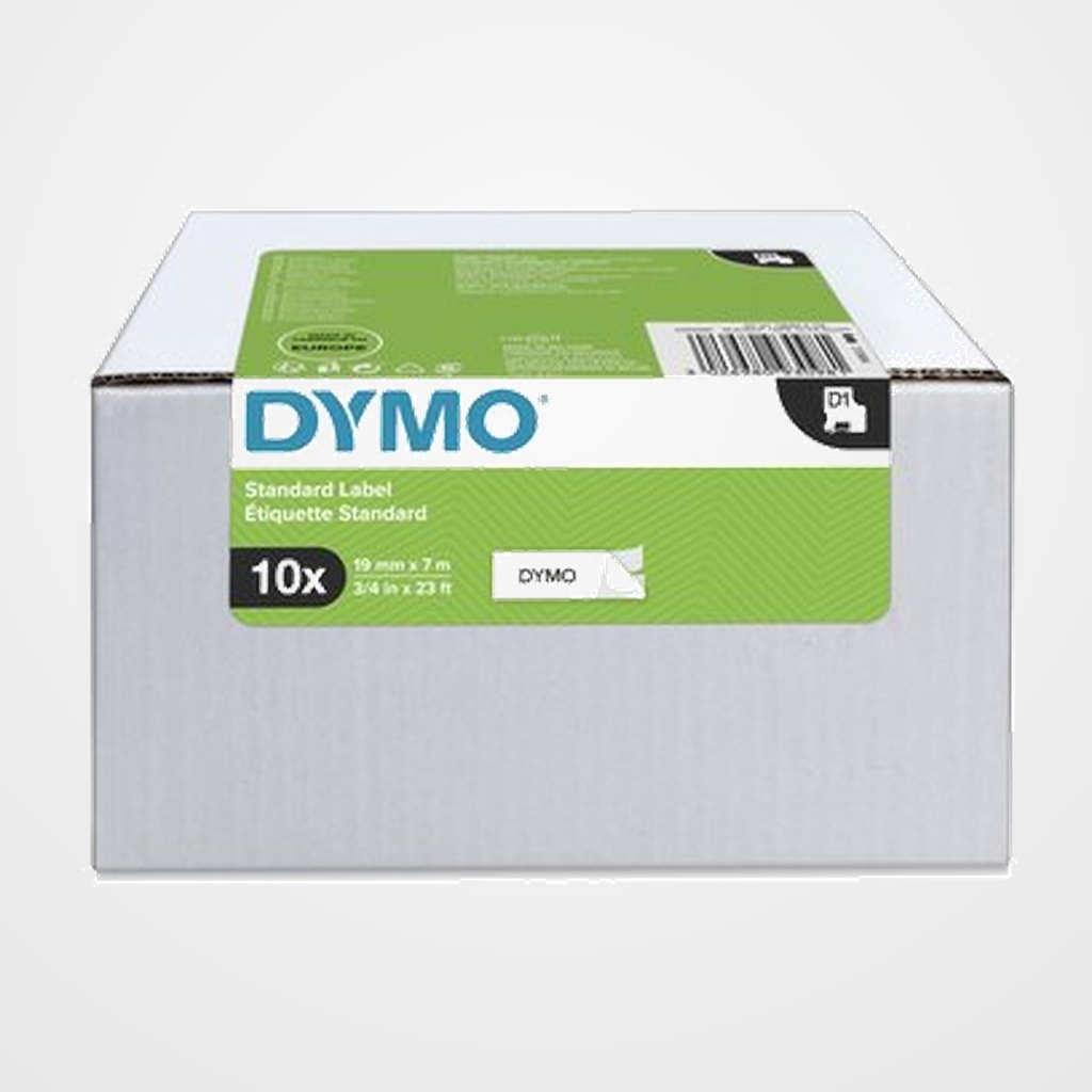 CINTA de ROTULAR DYMO LM D1 7m 19mm NEGRO sobre BLANCO PACK DE 10