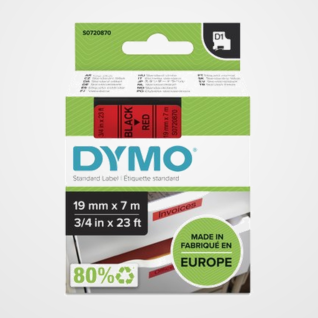 CINTA de ROTULAR DYMO LM D1 7m 19mm NEGRO sobre ROJO (45807)