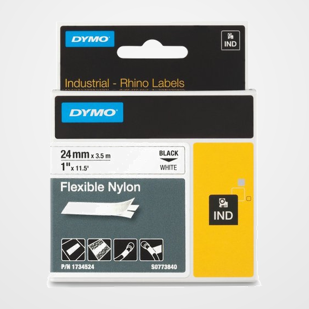 CINTA de ROTULAR DYMO RHINO ID1 NYLON FLEX.3,5m 24mm NEGRO sobre BLANCO (1734524)