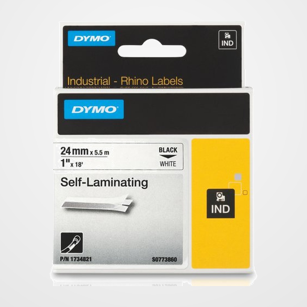 CINTA de ROTULAR DYMO RHINO ID1 VINILO 5,5m 24mm NEGRO sobre BLANCO AUTOLAMINADO (1734821)