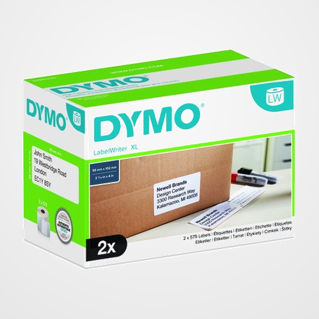 ETIQUETAS DYMO LABEL WRITER  102x59 mm PACK 2 ROLLOS 575 uds.PAPEL BLANCO ENVIO ALTA CAPACIDAD