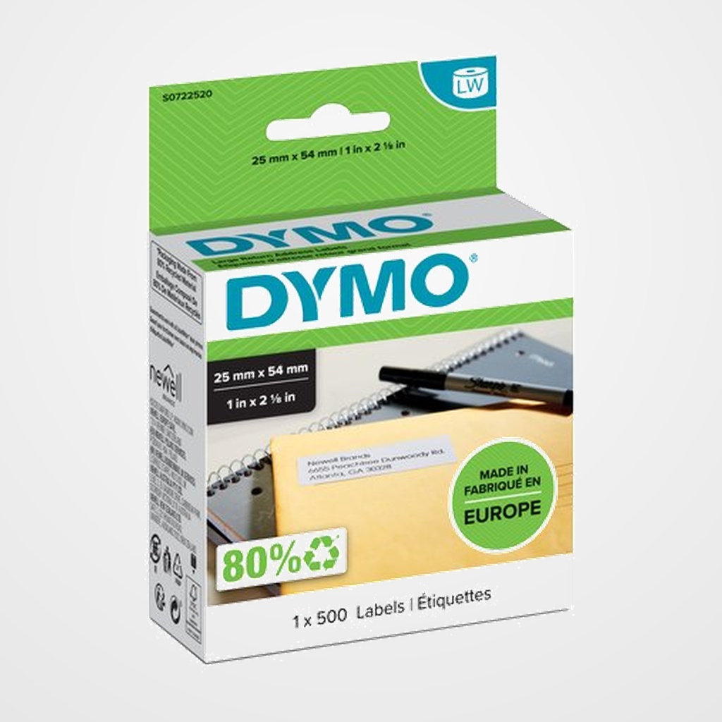 ETIQUETAS DYMO LABEL WRITER  25x54 mm ROLLO 500 uds.PAPEL BLANCO REMITENTE (11352)