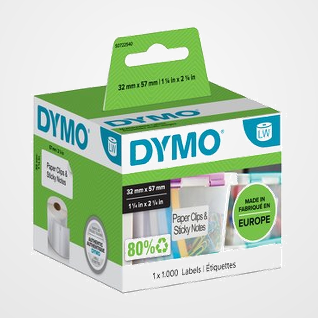 ETIQUETAS DYMO LABEL WRITER  32x57 mm ROLLO 1.000 uds.PAPEL BLANCO MULTIFUNCION (11354)