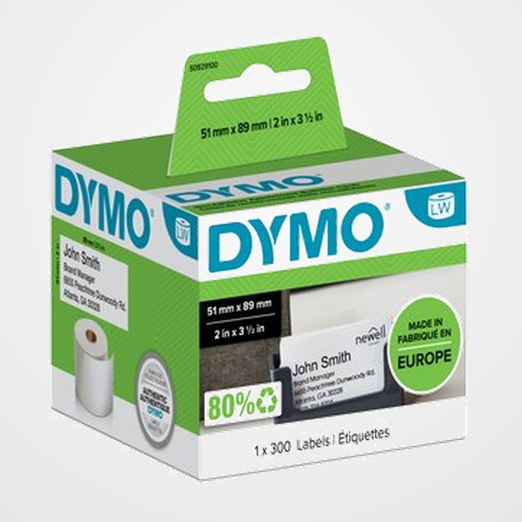 ETIQUETAS DYMO LABEL WRITER  51x89 mm ROLLO 300 uds.PAPEL BLANCO NO ADHESIVAS