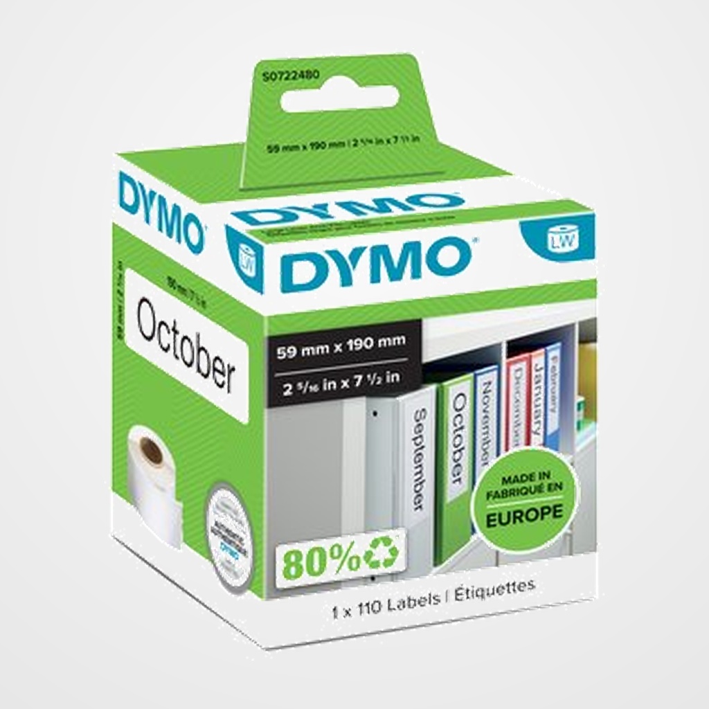 ETIQUETAS DYMO LABEL WRITER  59x190 mm ROLLO 110 uds.PAPEL BLANCO LOMO ARCHIVADOR (99019)
