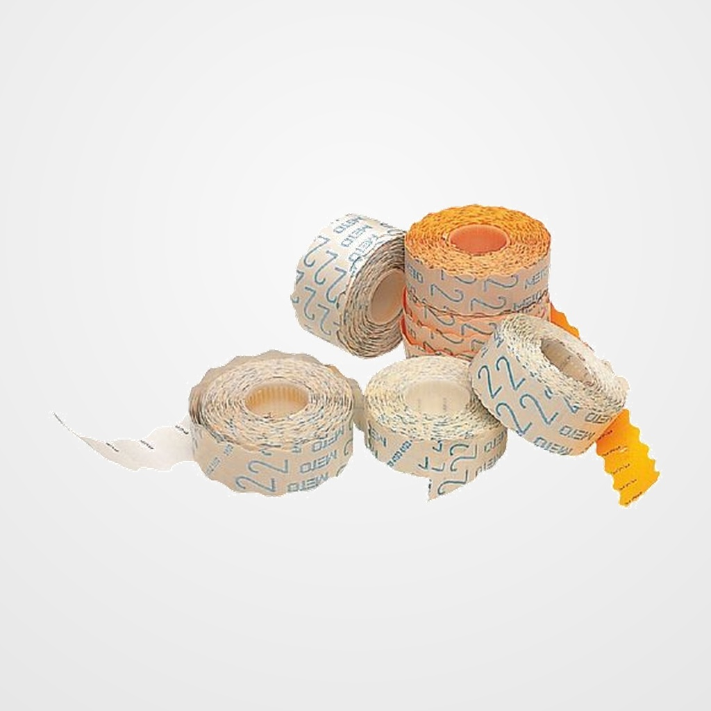 ETIQUETAS de PRECIOS METO Nº1 ADH.REMOVIBLE 26x16 mm NARANJA FLUOR ROLLO 1.200 uds.