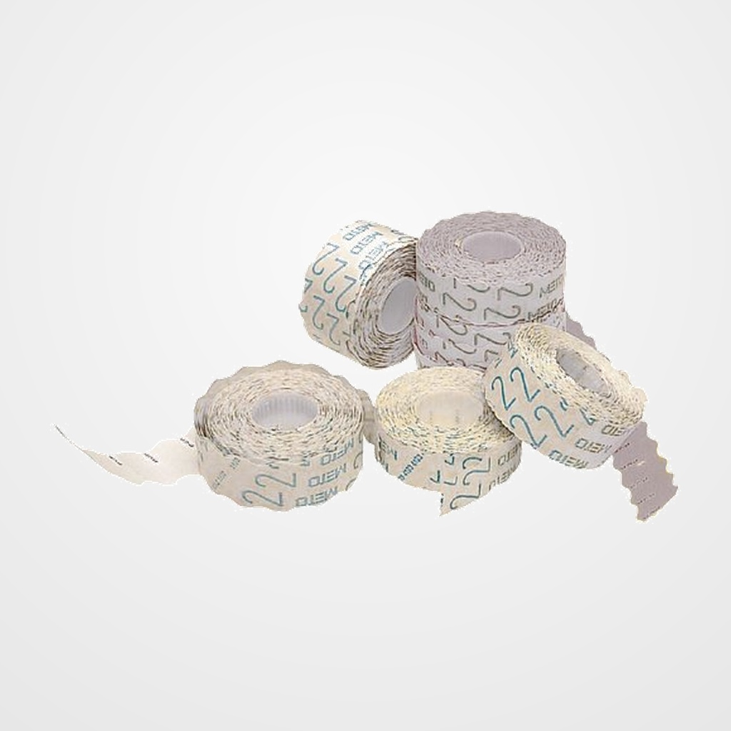 ETIQUETAS de PRECIOS METO Nº2 ADH.NORMAL 26x12 mm BLANCO ROLLO 1.500 uds.