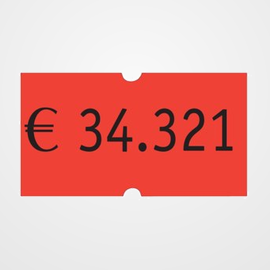 ETIQUETAS de PRECIOS PRYSE ADH.NORMAL 21x12 mm NARANJA FLUOR ROLLO 1.000 uds.