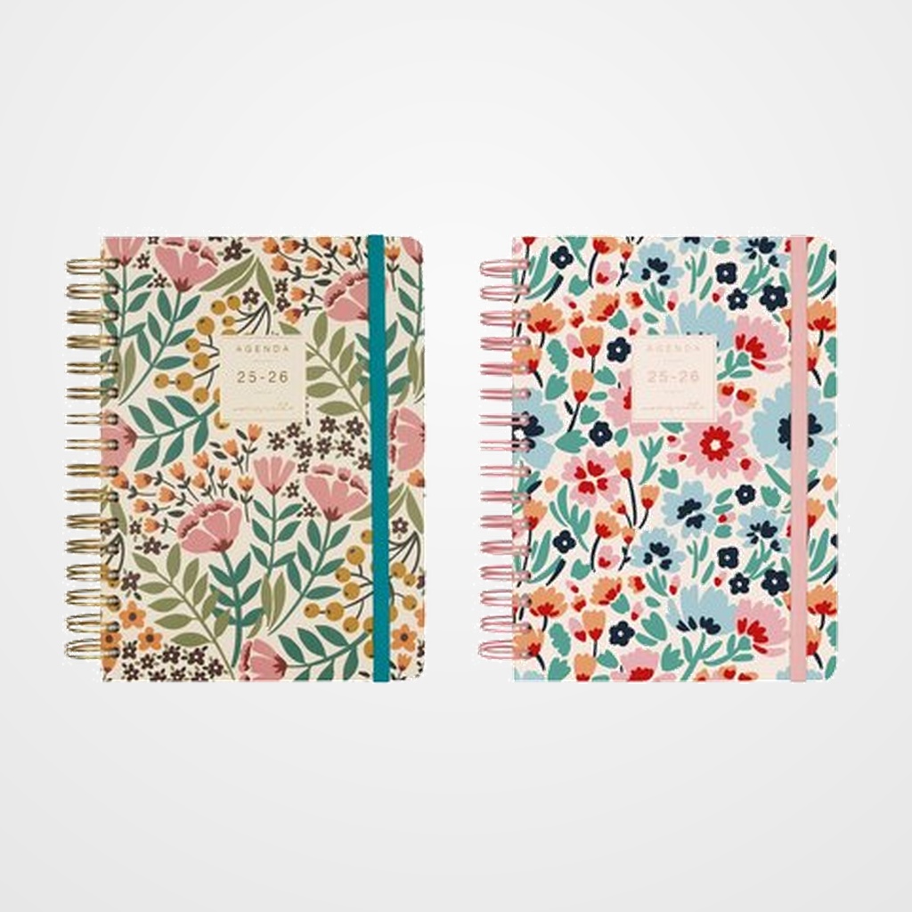 AGENDA ESCOLAR (2025-26) FINOCAM TRENDY MONIQUILLA WIRE-O tapa EXTRADURA E10 155x212 con GOMA SURTIDO PACK DE 4