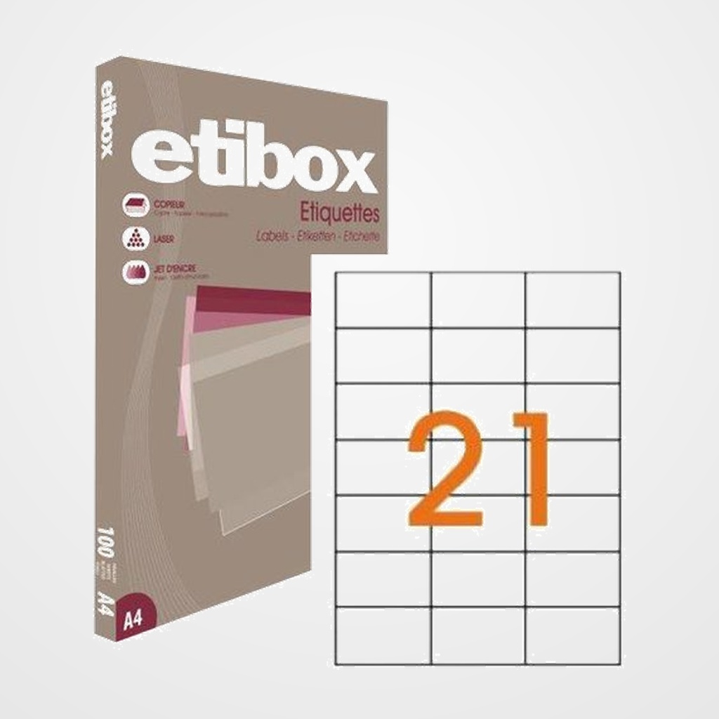 ETIQUETAS ADH.IMPR. A4 BLANCA CAJA 100h C.RECTOS  70x42,4 mm 2.100 uds.