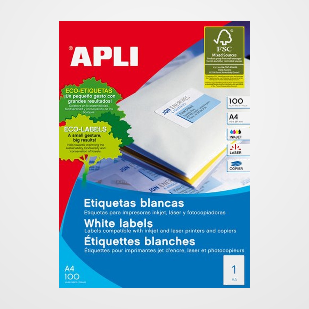 ETIQUETAS ADH.IMPR.APLI A3 BLANCA C.RECTOS CAJA 100h 297x420 mm 100 uds.(11352)