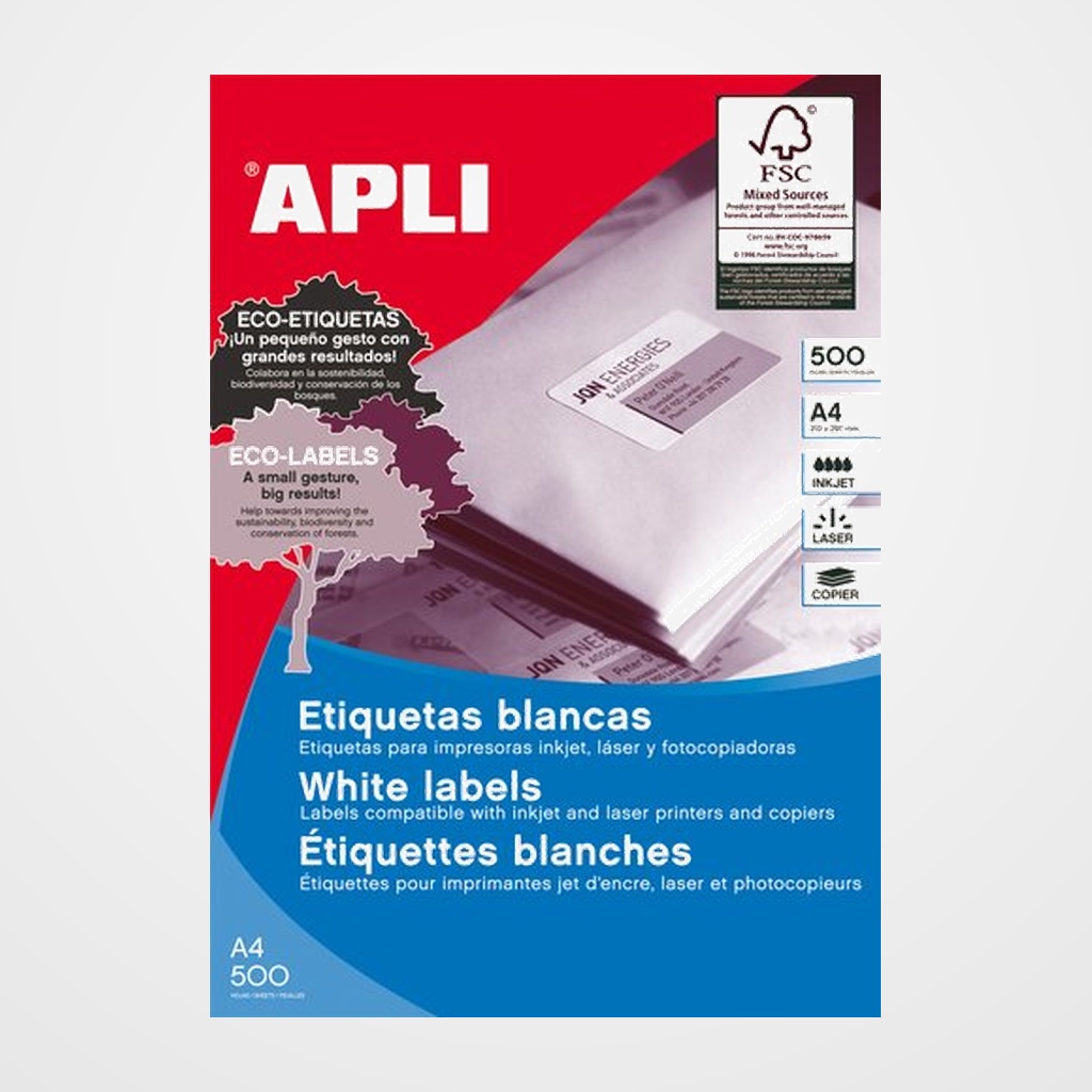 ETIQUETAS ADH.IMPR.APLI A4 BLANCA C.RECTOS CAJA 500h 105x148 mm 2.000 uds.(01797)