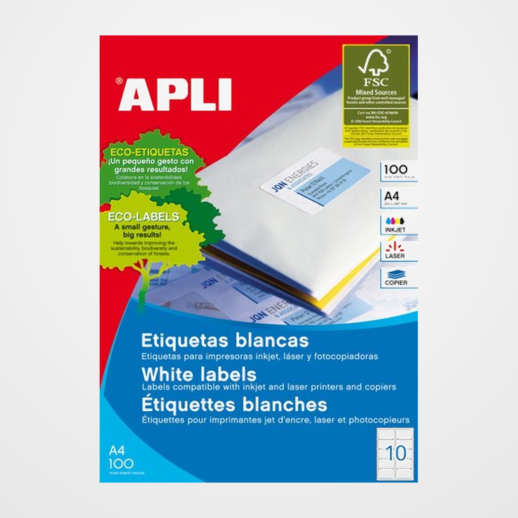 ETIQUETAS ADH.IMPR.APLI A4 BLANCA C.ROMOS CAJA 100h  99,1x 57 mm 1.000 uds.(02411)