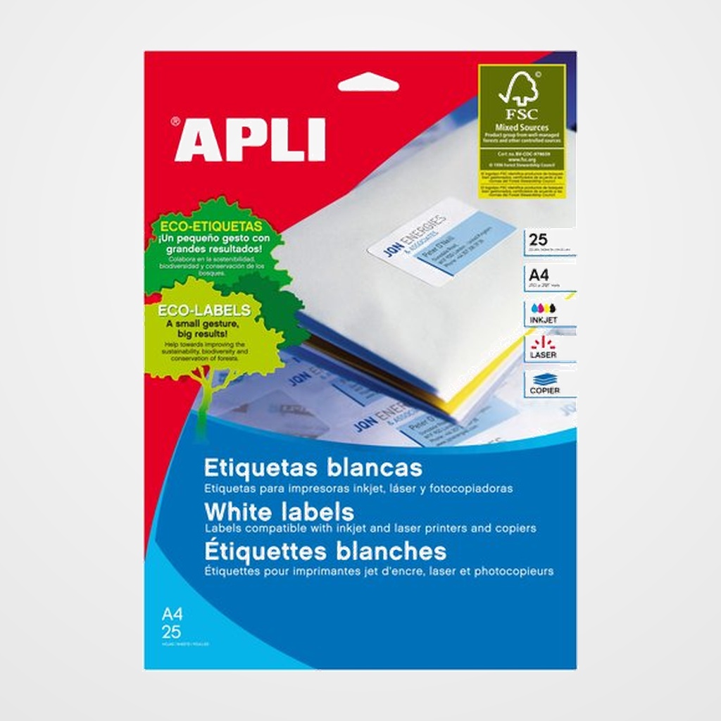 ETIQUETAS ADH.IMPR.APLI A4 BLANCA C.ROMOS CAJA 100h 199,6x289,1 mm 100 uds.(02412)