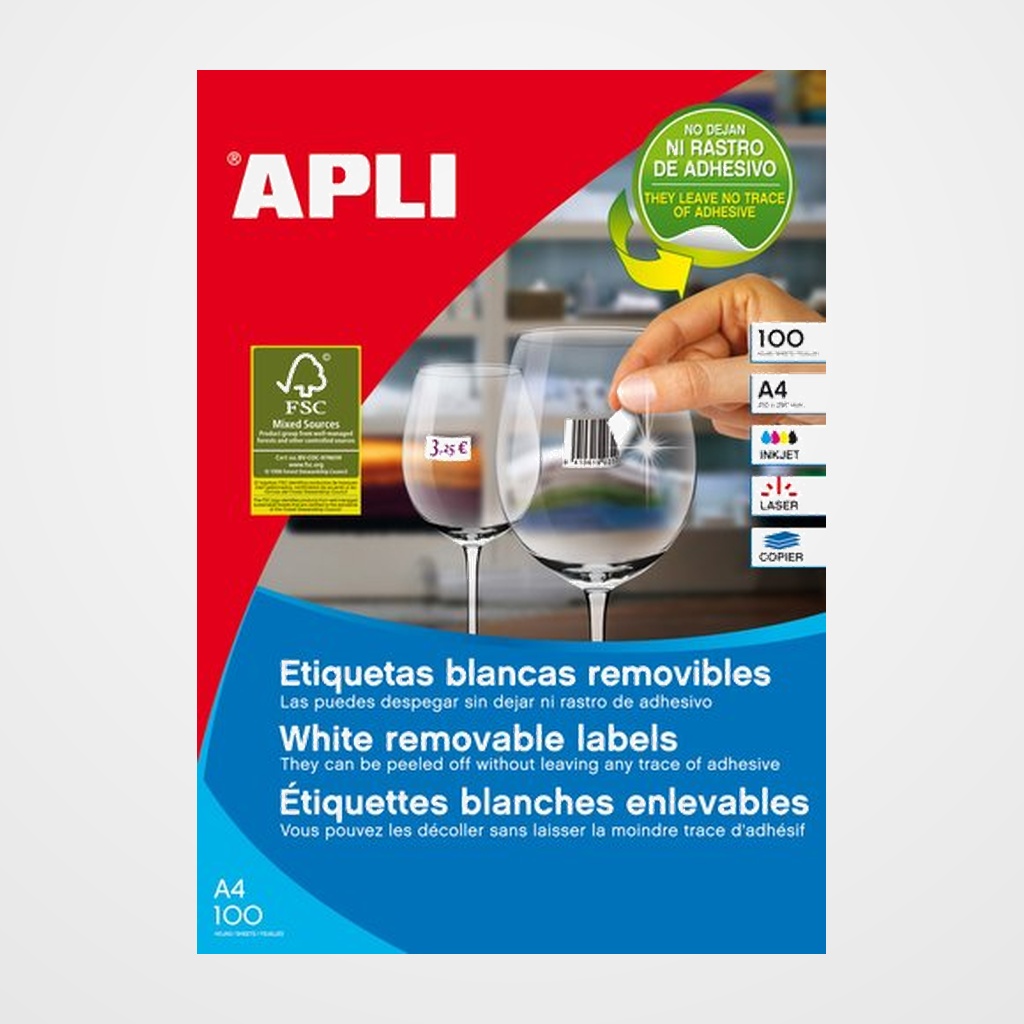 ETIQUETAS ADH.IMPR.APLI A4 BLANCA C.RECTOS REMOVIBLE CAJA 100h  48,5x16,9 mm 6.800 uds.(03053)