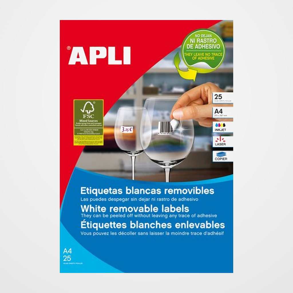 ETIQUETAS ADH.IMPR.APLI A4 BLANCA C.RECTOS REMOVIBLE CAJA 100h  48,5x25,4 mm 4.400 uds.(03054)