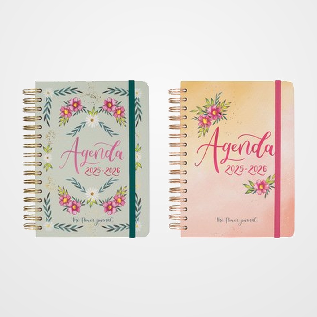AGENDA ESCOLAR (2025-26) FINOCAM TRENDY THE FLOWER JOURNAL WIRE-O tapa EXTRADURA E10 155x212 con GOMA PACK de 4