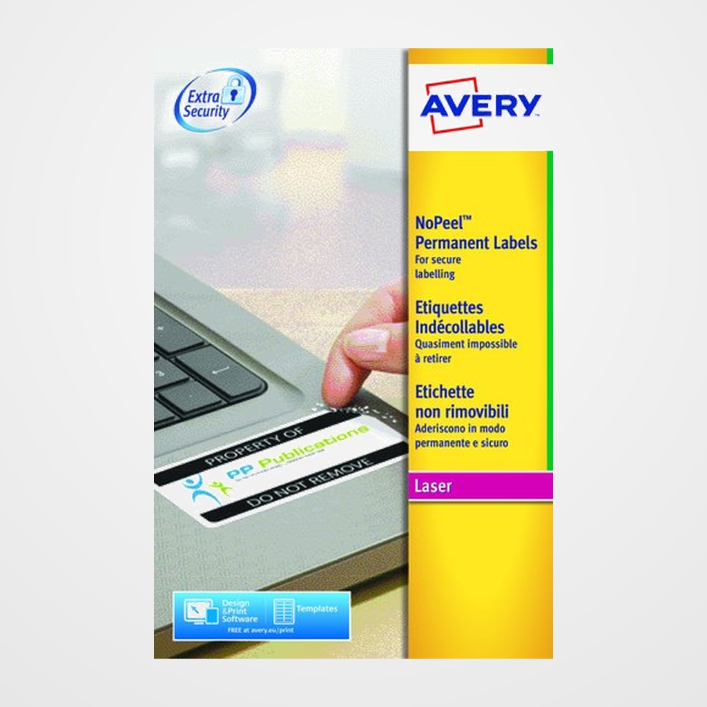 ETIQUETAS ADH.IMPR.AVERY A4 BLANCA SEGURIDAD C.ROMOS LASER CAJA 20h 45,7x25,4 mm 800 uds.(L6145)