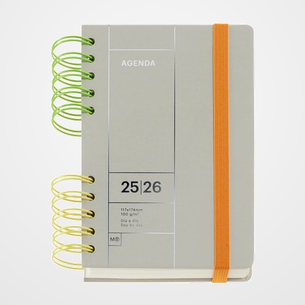 AGENDA ESCOLAR (2025-26) MIQUELRIUS BACK TO BASICS WIRE-O tapa EXTRA con GOMA ACTIVA 8º 126x178 D/P GRIS
