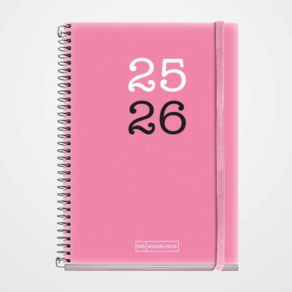 AGENDA ESCOLAR (2025-26) MIQUELRIUS COLLEGE ESPIRAL tapa PP con GOMA ACTIVA 8º 117x174 D/P ROSA