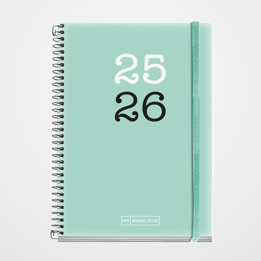 [82503939] AGENDA ESCOLAR (2025-26) MIQUELRIUS COLLEGE ESPIRAL tapa PP con GOMA ACTIVA 8º 117x174 S/V APAIS. AGUAMARINA