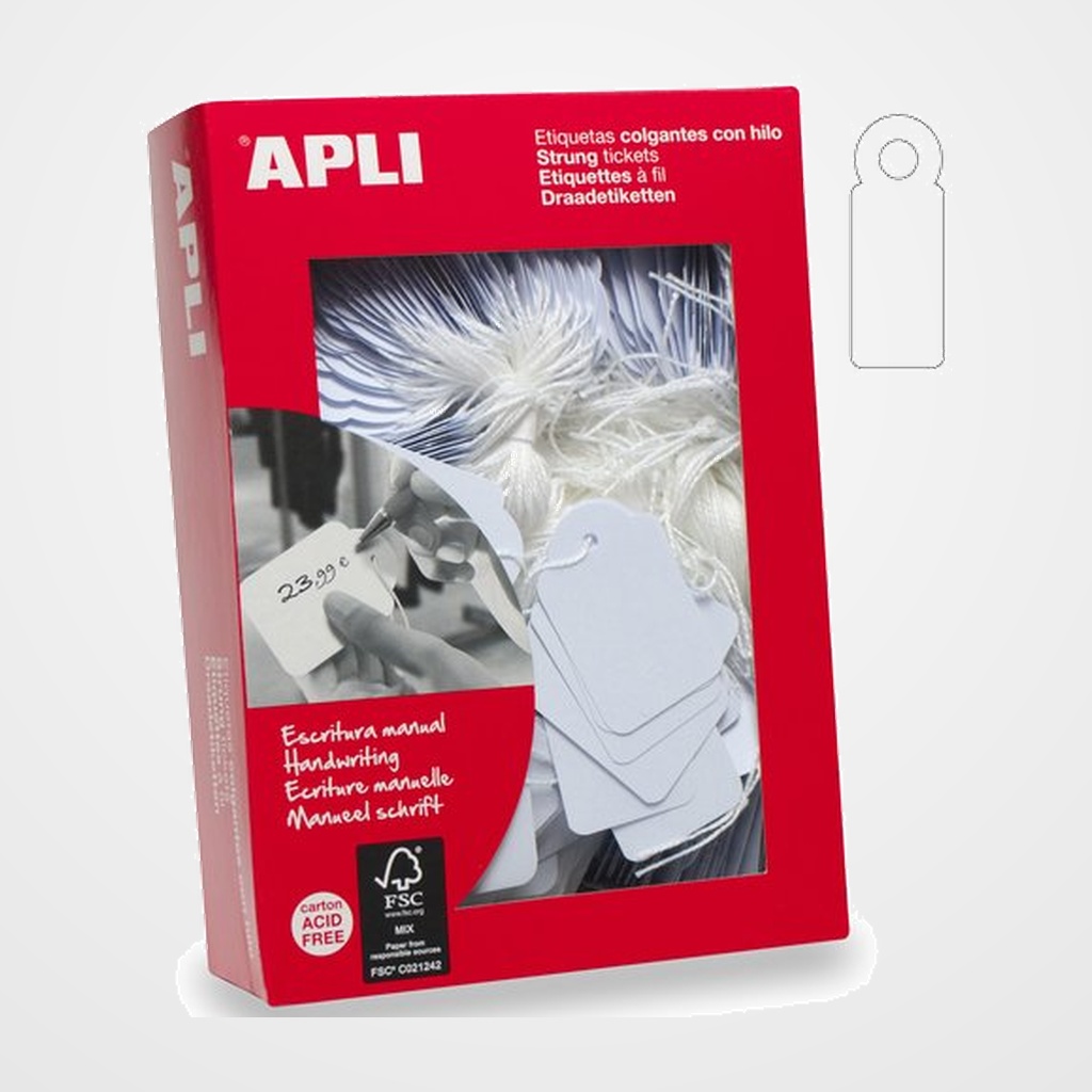 ETIQUETAS MANUALES COLGANTES con HILO APLI  7x19 mm CAJA 1.000 uds. (00383)