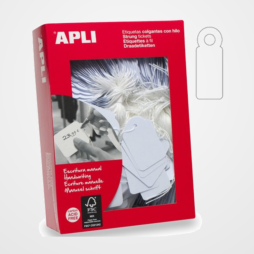 ETIQUETAS MANUALES COLGANTES con HILO APLI 11x29 mm CAJA 1.000 uds. (00385)