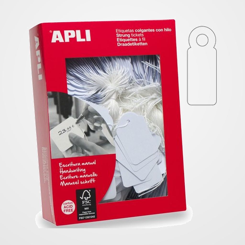 ETIQUETAS MANUALES COLGANTES con HILO APLI 18x29 mm CAJA 1.000 uds. (00389)