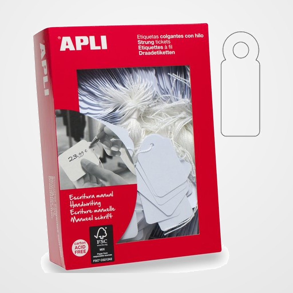 ETIQUETAS MANUALES COLGANTES con HILO APLI 28x43 mm CAJA 500 uds. (00391)