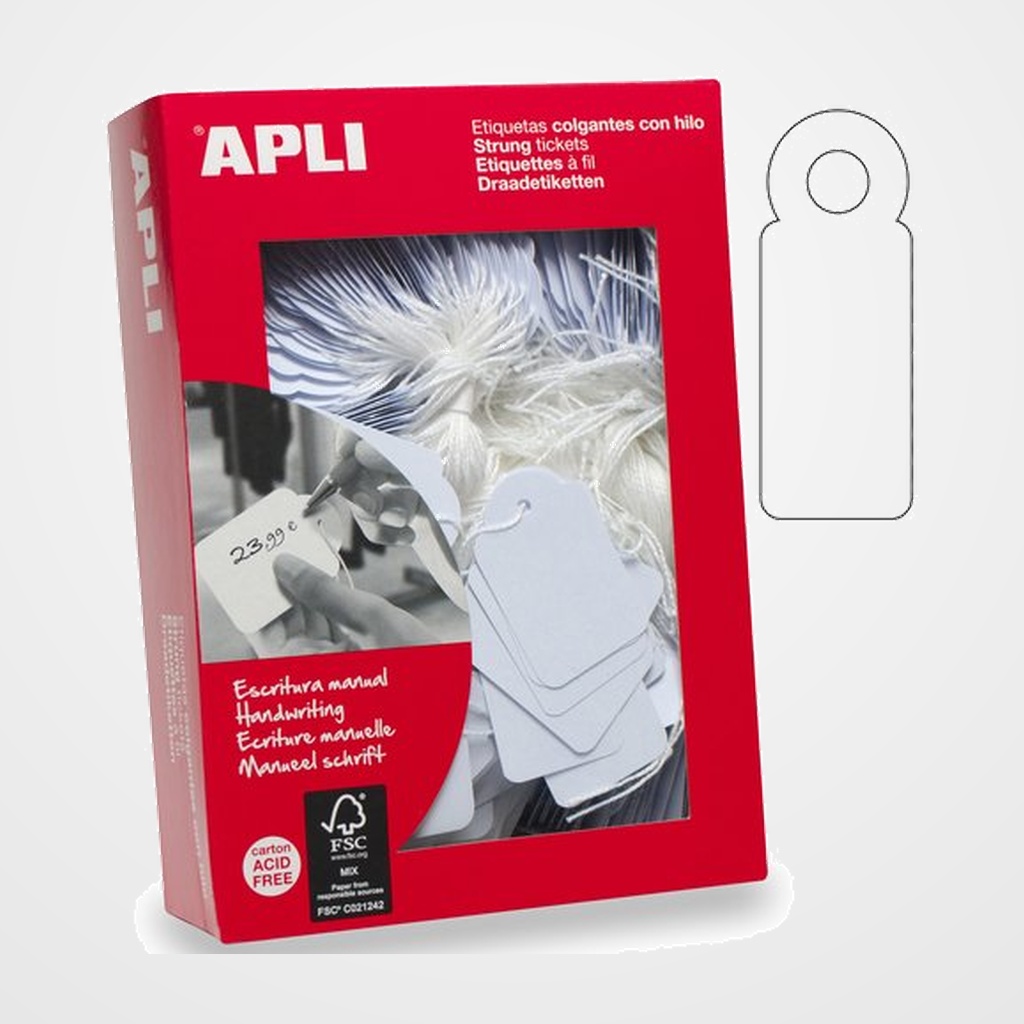 ETIQUETAS MANUALES COLGANTES con HILO APLI 45x65 mm CAJA 400 uds. (00395)