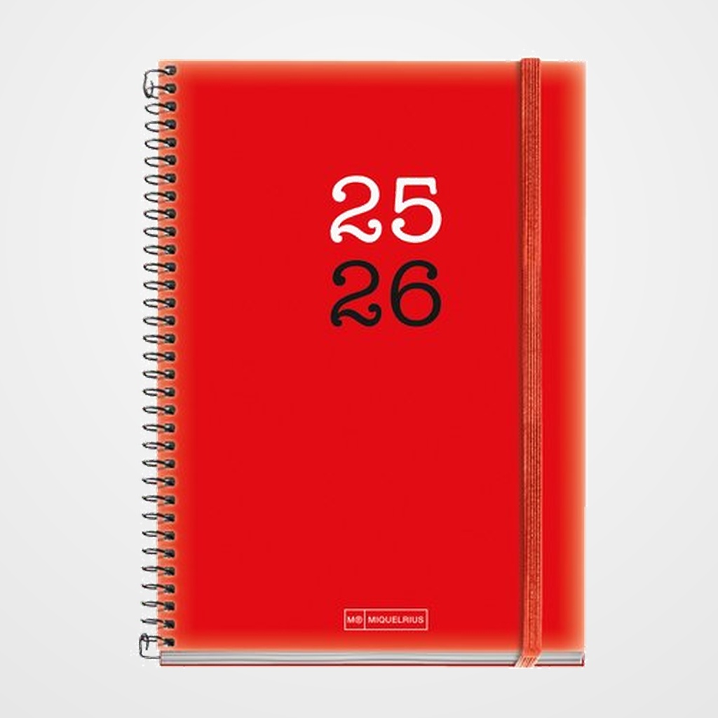 AGENDA ESCOLAR (2025-26) MIQUELRIUS COLLEGE ESPIRAL tapa PP con GOMA PLUS 4º 150x213 D/P ROJO