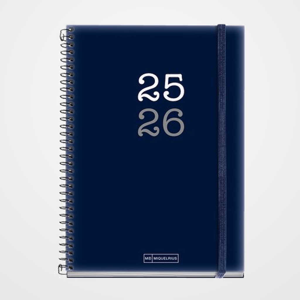 [82503890] AGENDA ESCOLAR (2025-26) MIQUELRIUS COLLEGE ESPIRAL tapa PP con GOMA PLUS 4º 150x213 S/V APAIS. AZUL