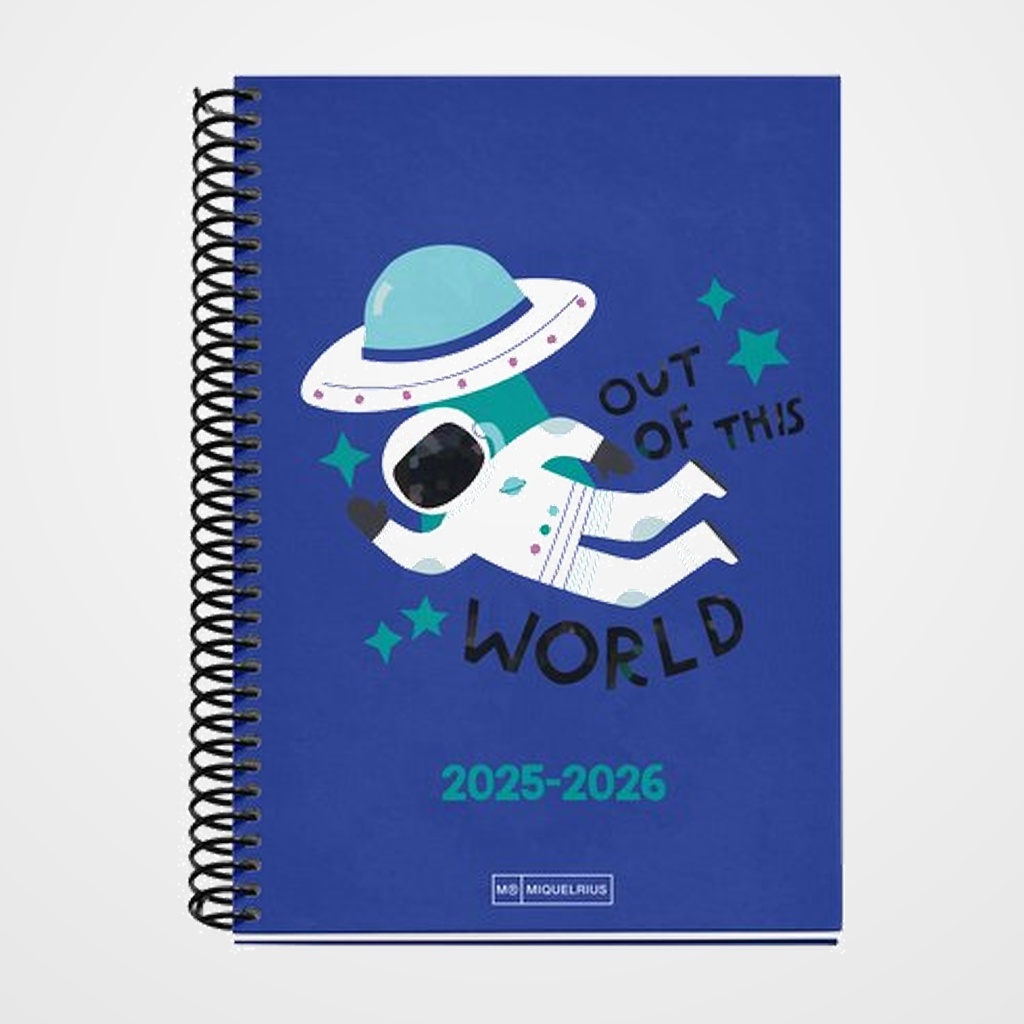 AGENDA ESCOLAR (2025-26) MIQUELRIUS JUNIOR ESPIRAL tapa EXTRA PLUS 4º 150x213 S/V APAIS. OUT IN SPACE