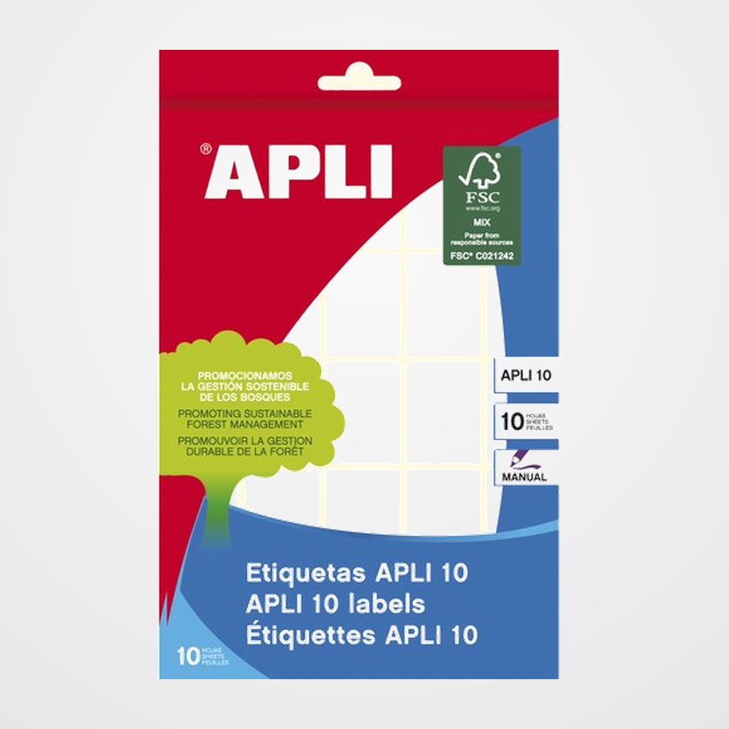 ETIQUETAS ADH.MANUALES BOLSA APLI BLANCAS 10h C.ROMOS  19x27 mm 250 uds.(01640)